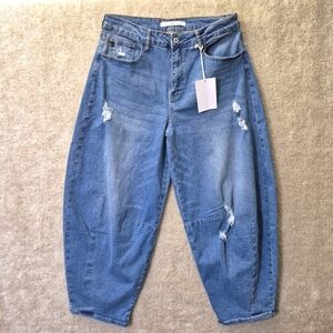 Kancan Barrel Jeans 9/28 High Rise Baggy Tapered Heavy 90s Hip Hop Distressed